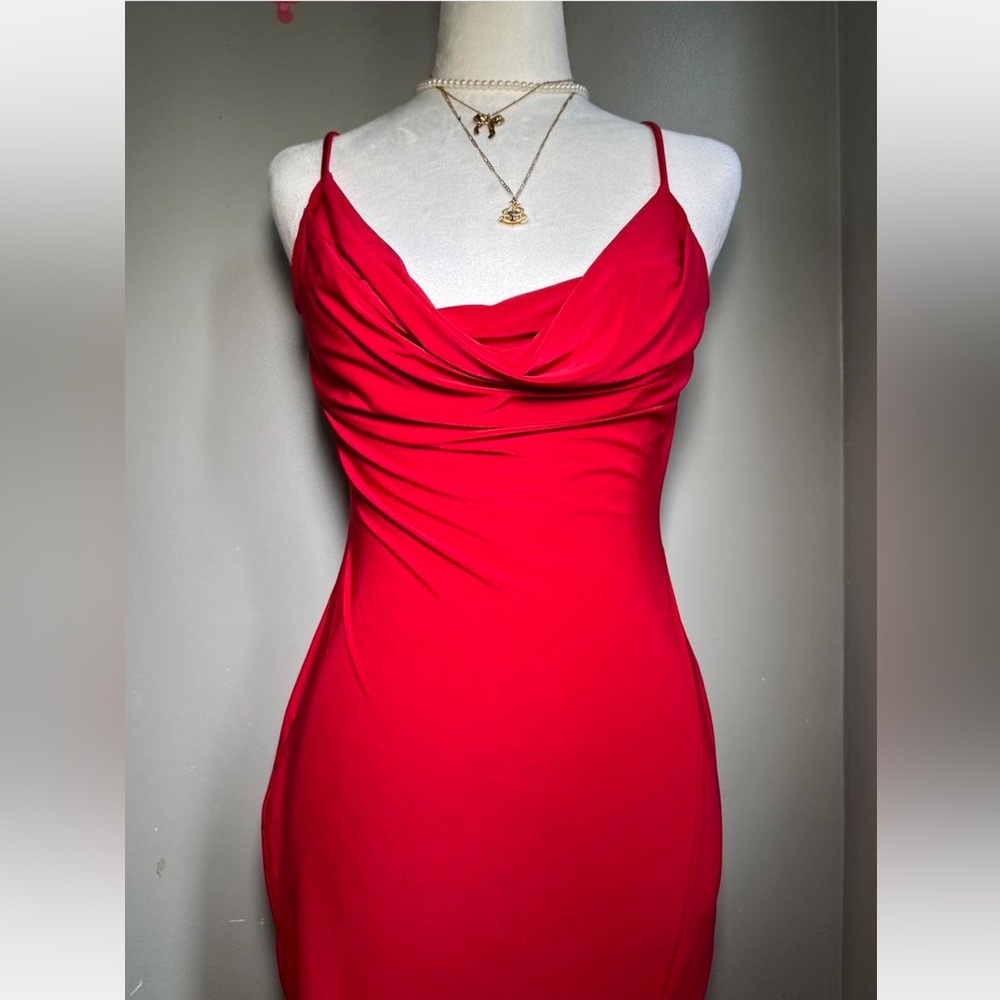 Elegant Red Draped Dress